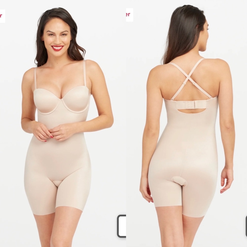 Spanx Suit Your Fancy Strapless Cupped Mid Thigh Bodysuit size S - Picture 1 of 16